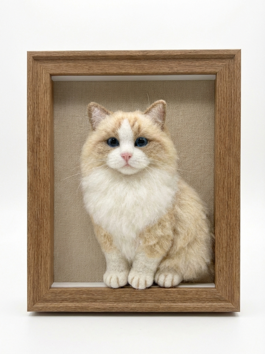 Custom Wool-Felt Framed Cat Portrait