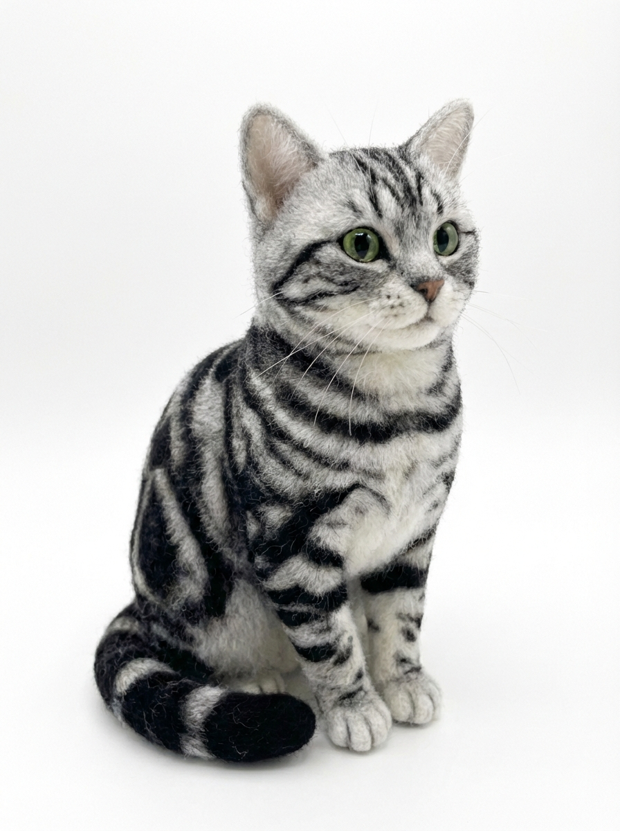 Custom 3D Wool-Felt Cat Sculpture - 8 inch