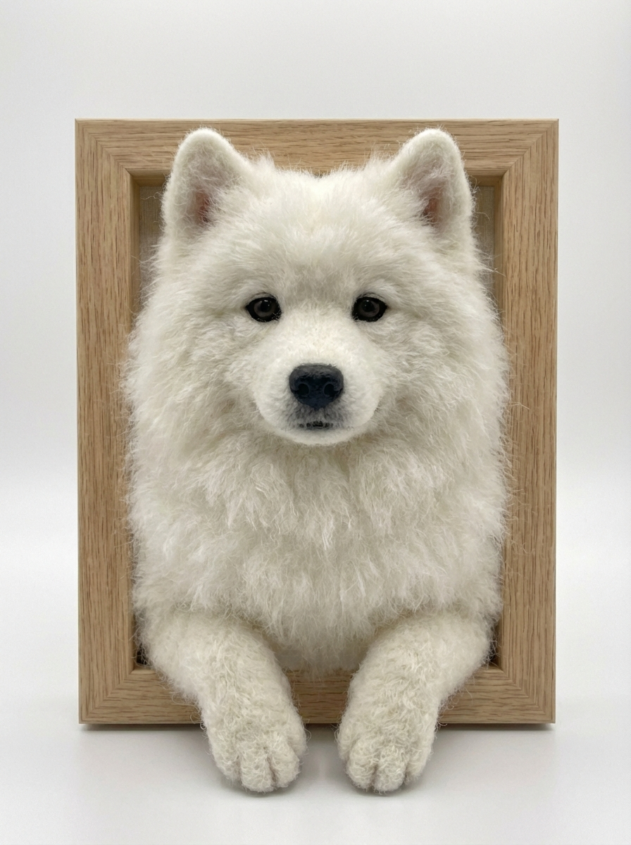 Custom Wool-Felt Framed Dog Portrait - 9 inch （Head-Chest-Paw）