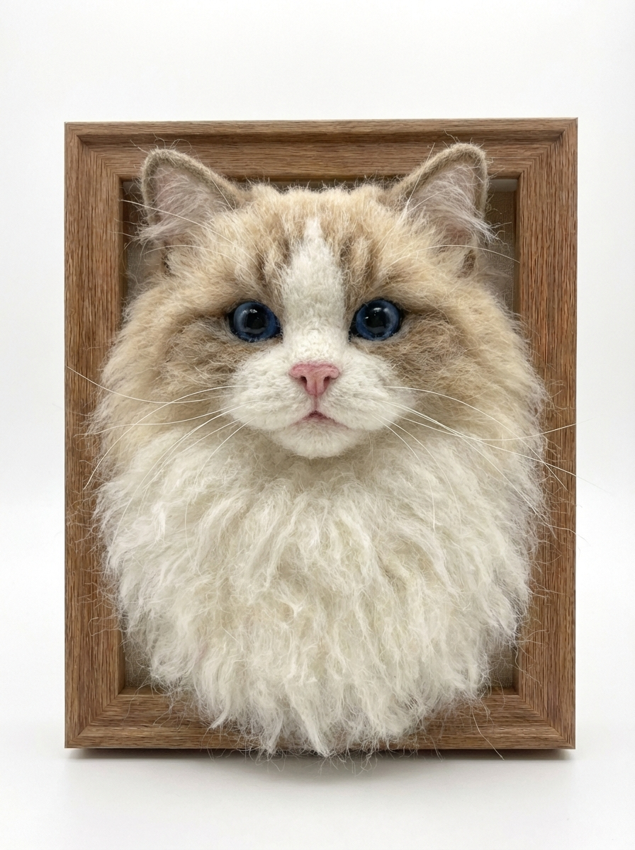 Custom Wool-Felt Framed Cat Portrait - 7 inch (Head-Chest)